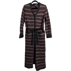 Lauren Ralph Lauren Plum Gray Long Belted Patterned Cardigan Sweater Size M/P